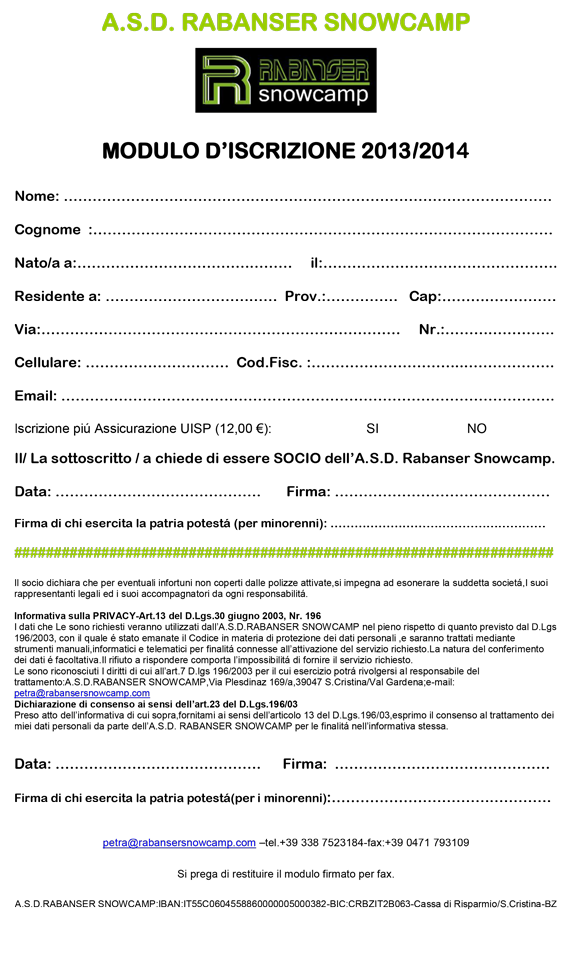 Modulo iscrizione